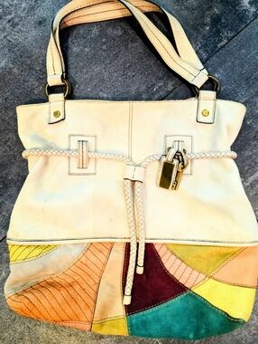 Fossil Patchwork Leather Satchel with Multicolor Panel Handbag,